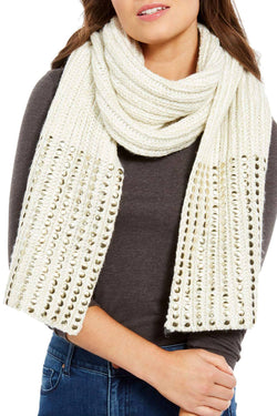 DKNY Cream/Gold Flat Stud Metallic Rib-Knit Scarf thumbnail 1