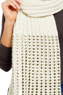 DKNY Cream/Gold Flat Stud Metallic Rib-Knit Scarf thumbnail 2
