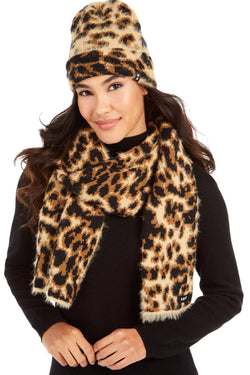 DKNY Fuzzy Leopard Print Beanie thumbnail 2