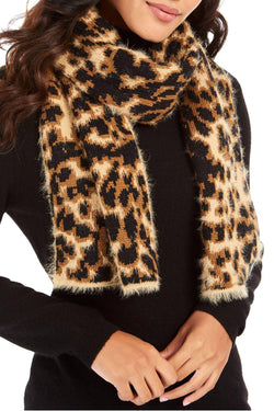 DKNY Fuzzy Leopard Print Knit Scarf thumbnail 1