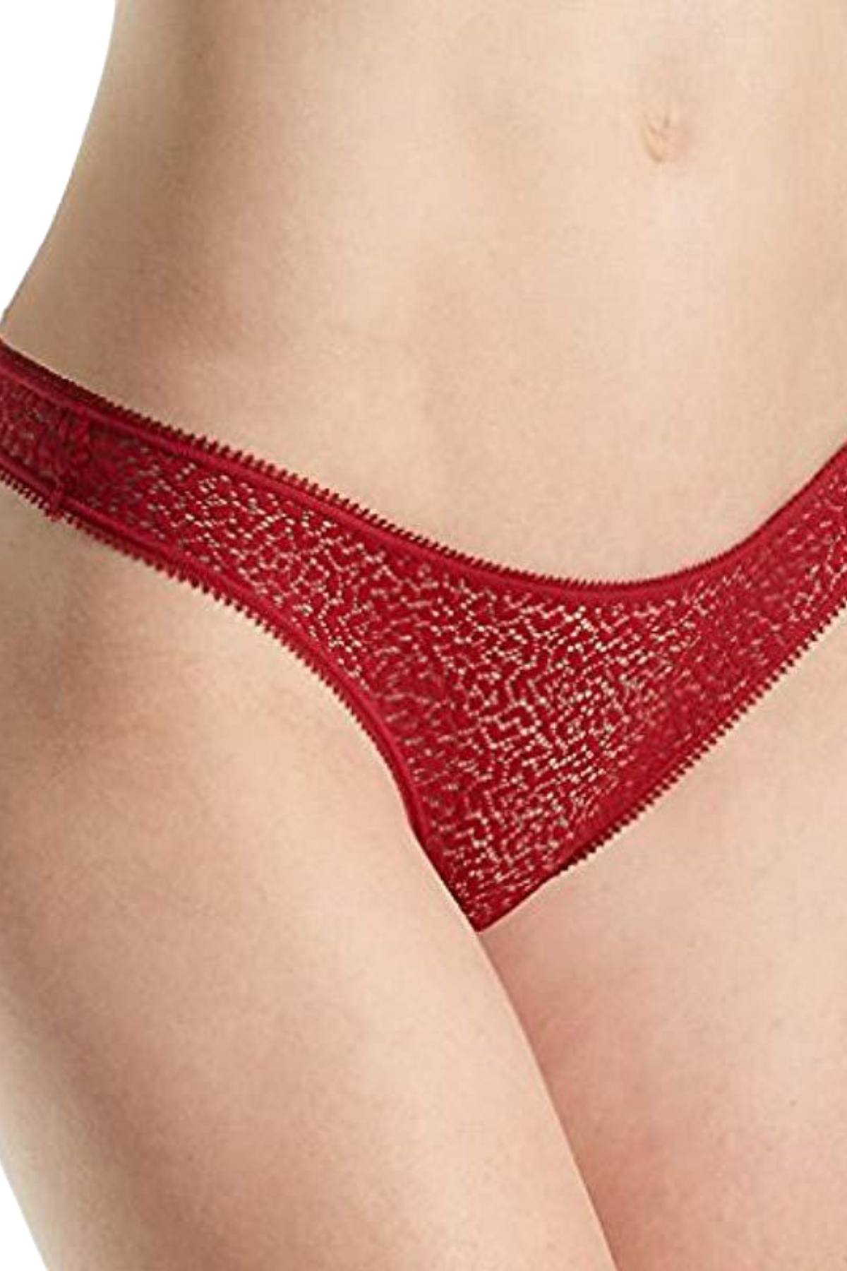 DKNY Garnet-Red Modern-Lace Satin-Trim Thong