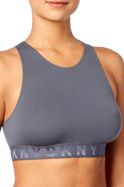DKNY Graphite LiteWear Seamless Ribbed Crop Top Bralette thumbnail 1
