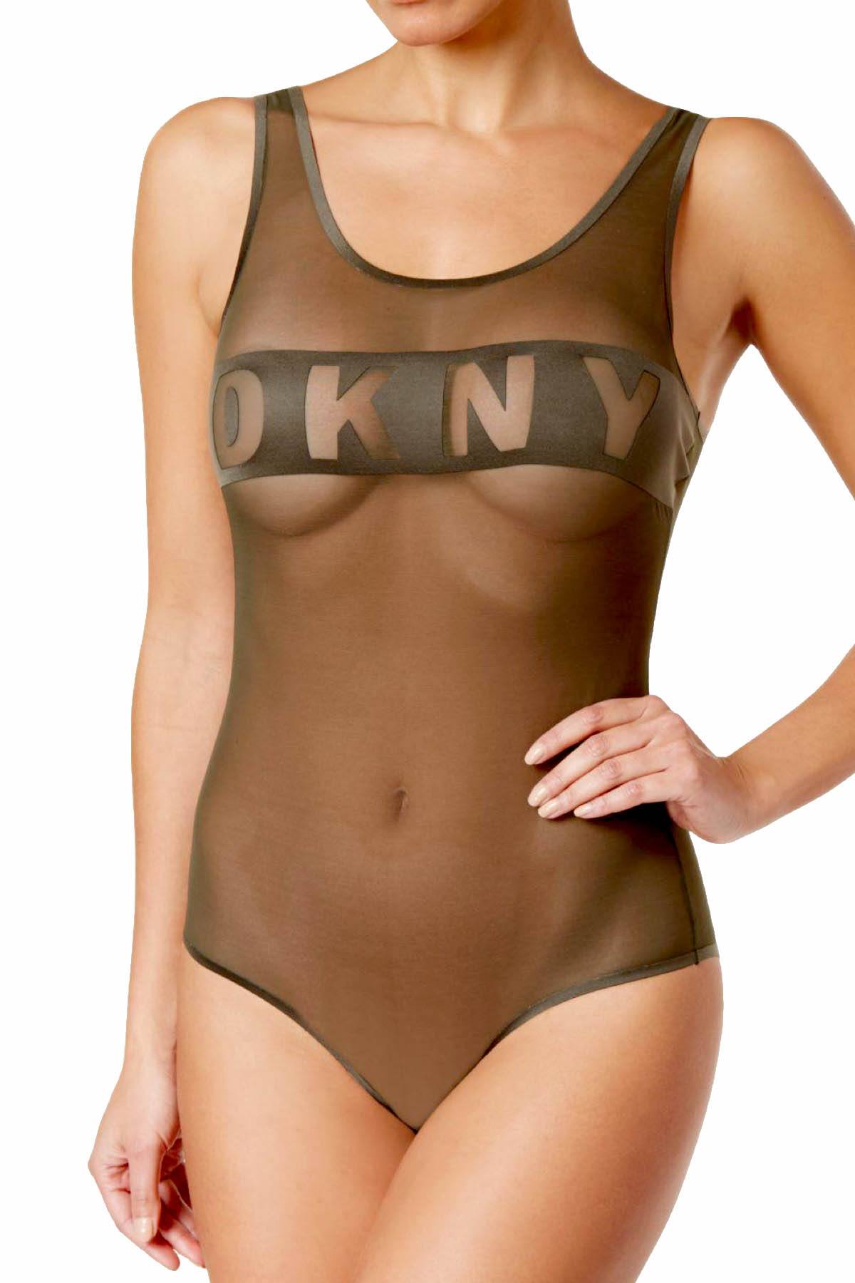 DKNY Green Runway Mesh Logo-Band Bodysuit