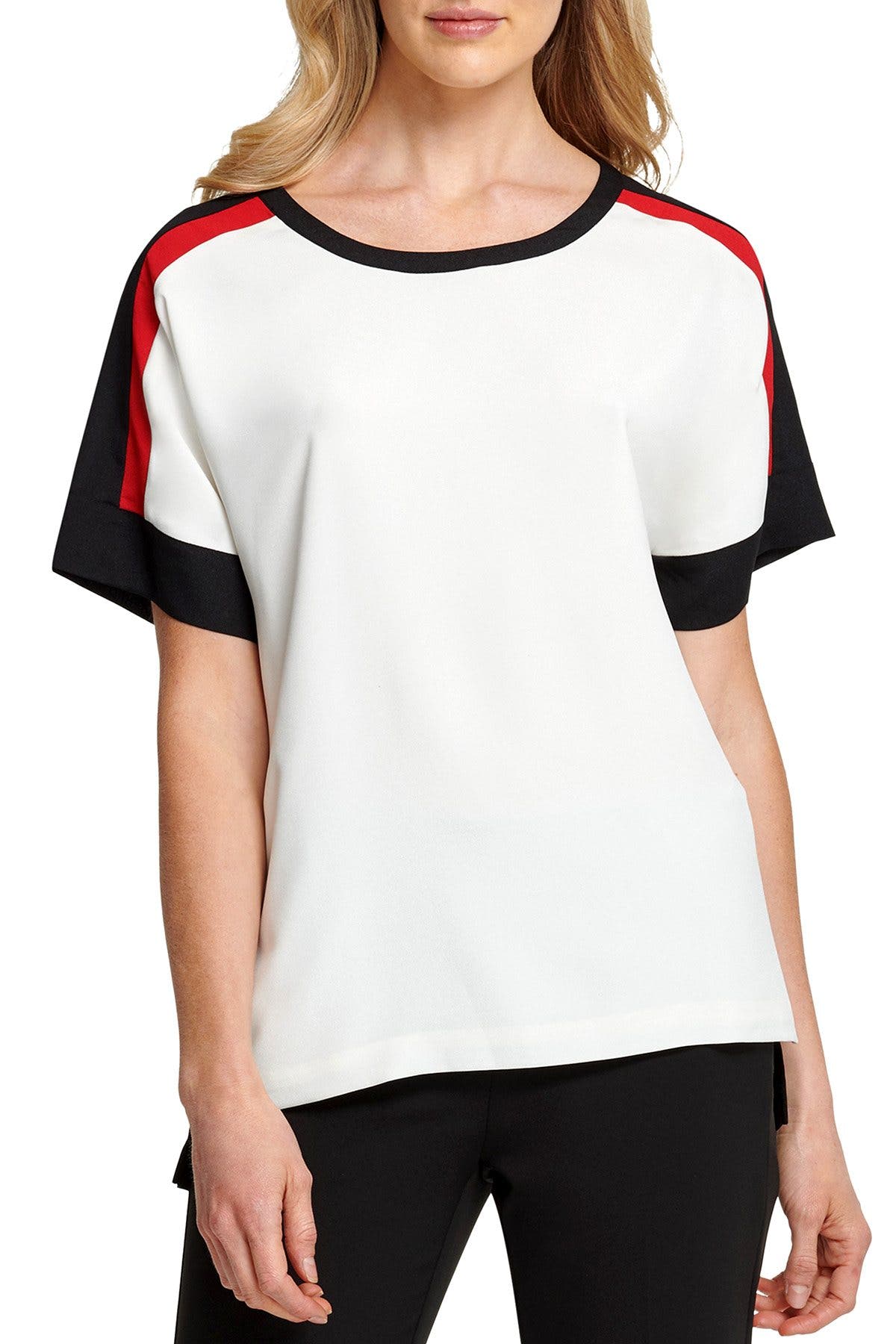 DKNY Ivory/Black/Red Colorblock Top