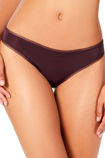 DKNY Litewear Low Rise Mesh Trim Thong in Eggplant