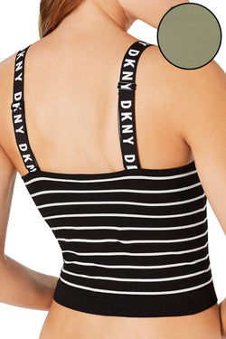 DKNY Litewear Seamless Ribbed Crop Tank in Pine/Vellum/Black thumbnail 2