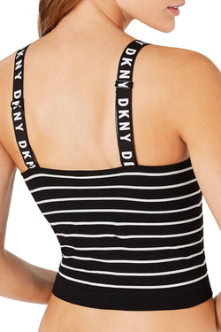 DKNY Litewear Seamless Ribbed Crop Tank in Stripe/Vellum/Black thumbnail 2