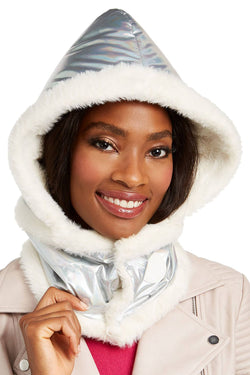DKNY Metallic Logo Puffer Hood With Faux-fur Trim thumbnail 1