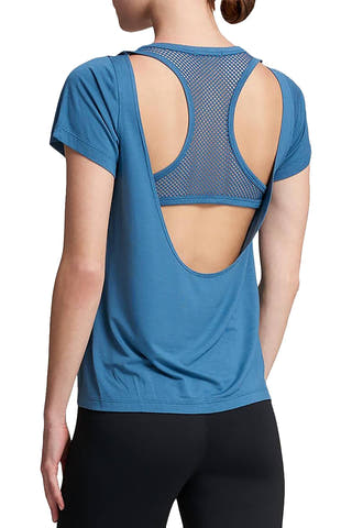 DKNY Ocean-Blue Mesh Racerback T-Shirt