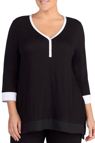 DKNY PLUS Black Colorblocked PJ Top