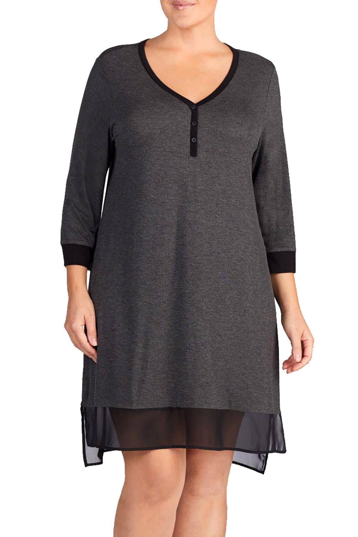 DKNY PLUS Heather Charcoal Colorblocked Sleepshirt
