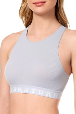 DKNY Pale Blue/Grey LiteWear Seamless Ribbed Crop Top Bralette thumbnail 1