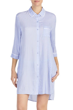 DKNY Periwinkle-Stripe Contrast-Print High-Low Sleepshirt thumbnail 1