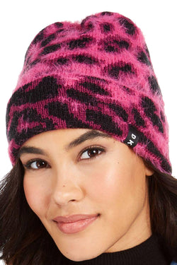 DKNY Pink Fuzzy Animal Print Beanie thumbnail 1