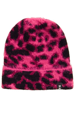 DKNY Pink Fuzzy Animal Print Beanie thumbnail 2