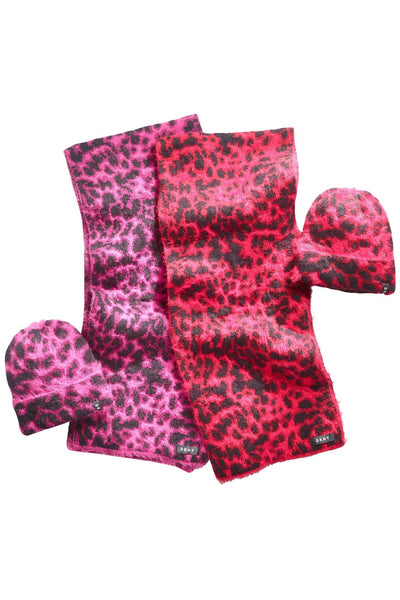 DKNY Pink Fuzzy Animal Print Knit Scarf