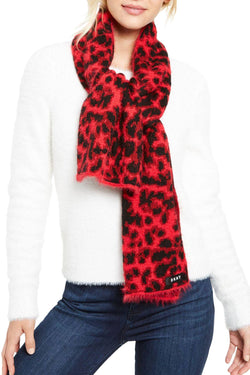 DKNY Red Fuzzy Animal Print Knit Scarf thumbnail 3