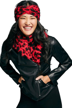 DKNY Red Fuzzy Animal Print Knit Twist Headband thumbnail 2