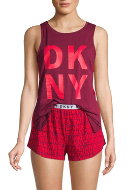 DKNY Red Logo Print Tank / Boxer Short Pajama Set thumbnail 1