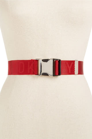 DKNY Red Seat-Belt-Buckle Logo Belt