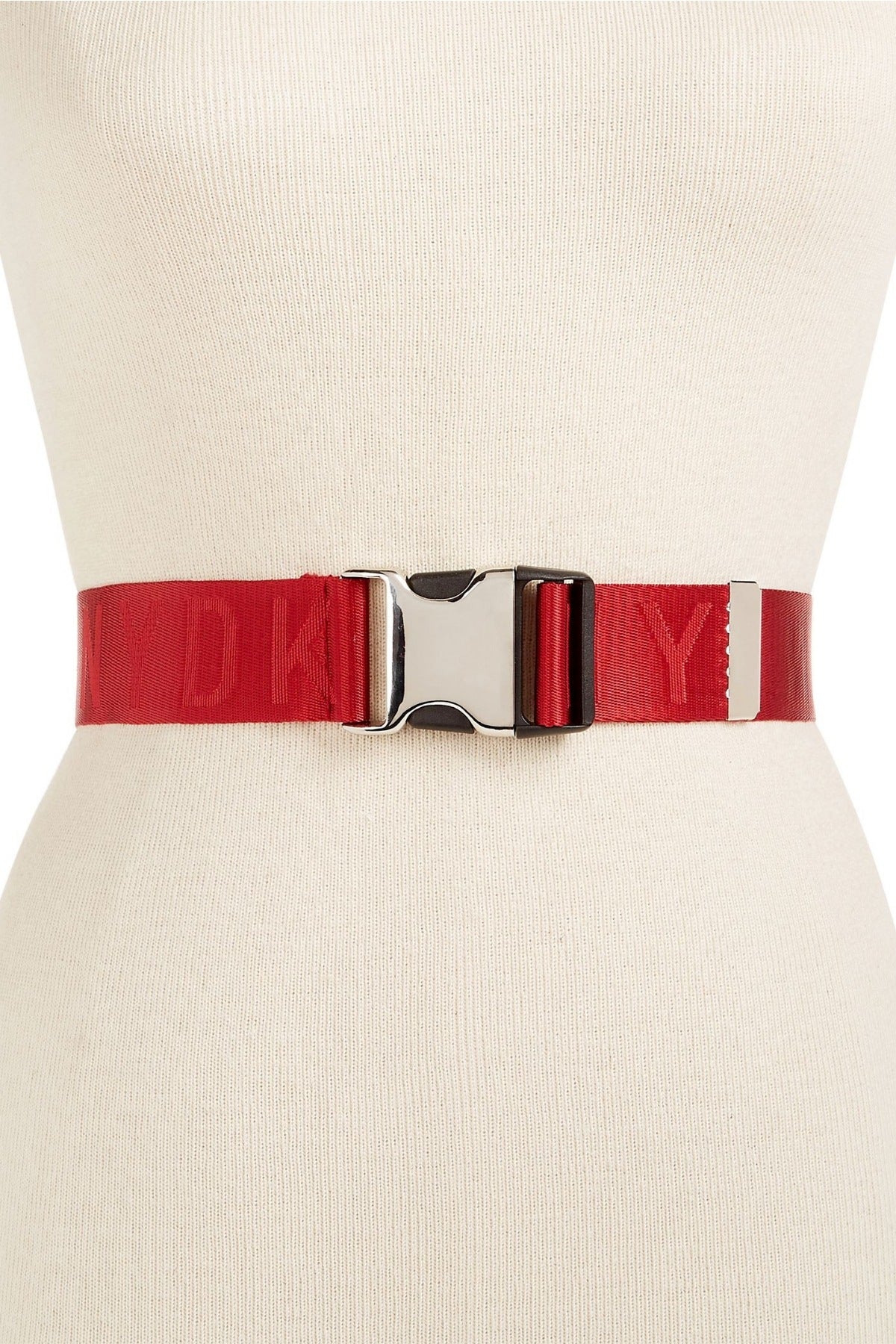 DKNY Red Seat-Belt-Buckle Logo Belt
