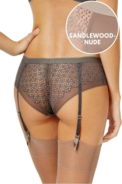 DKNY Sandlewood-Nude Sheer-Lace Garter Panty | CheapUndies