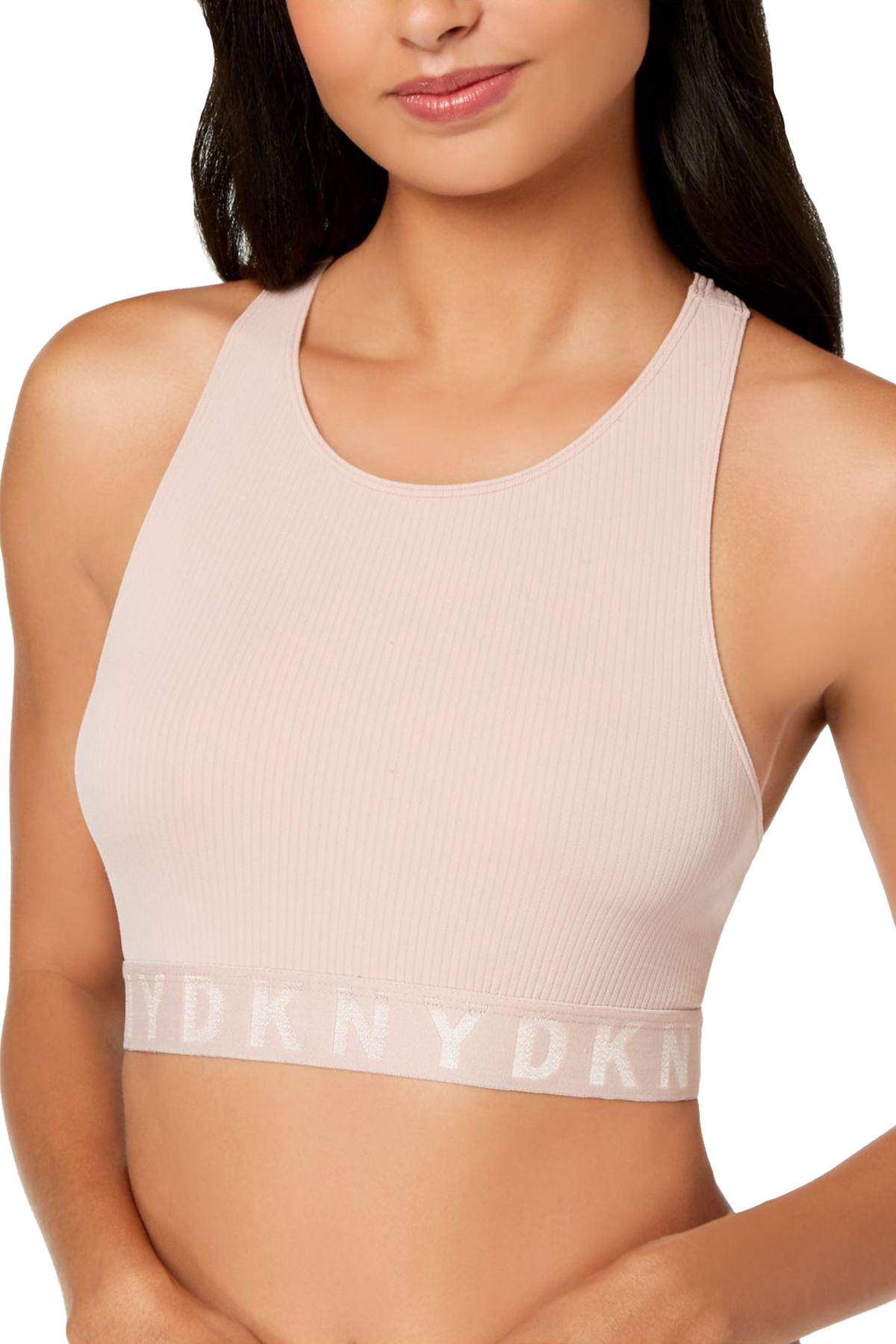 DKNY Shell Blush LiteWear Seamless Ribbed Crop Top Bralette