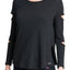DKNY Sport Black Cotton Long Cutout Sleeve T-Shirt