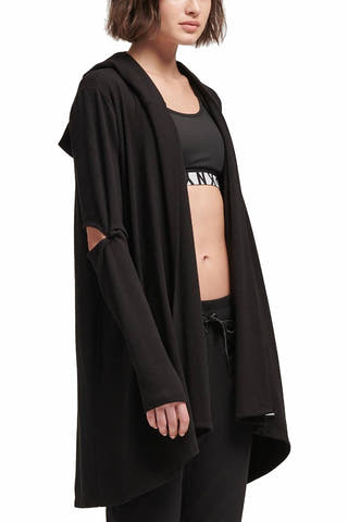 DKNY Sport Black Cut-Out Elbows Hooded Cardigan