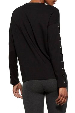DKNY Sport Black Long Lace-Up Sleeves Modal T-Shirt thumbnail 3
