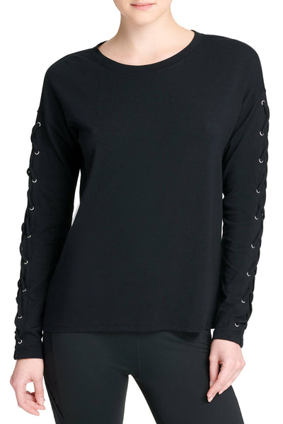DKNY Sport Black Long Lace-Up Sleeves Modal T-Shirt