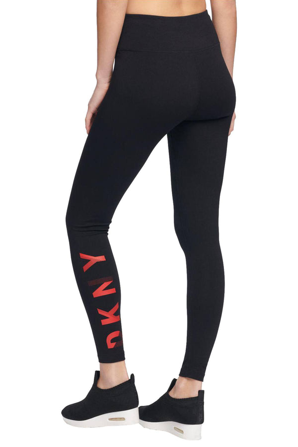 DKNY Sport Black/Red High-Rise Logo Ankle Legging
