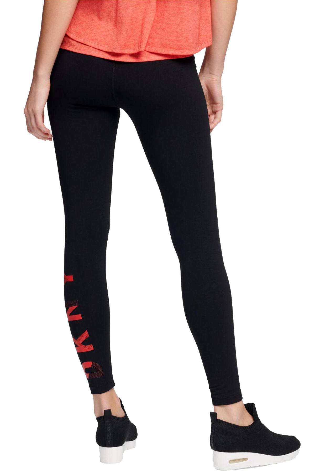 DKNY Sport Black/Red High-Rise Logo Ankle Legging