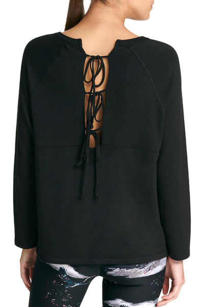 DKNY Sport Black Ribbed Knit Tie Back Top