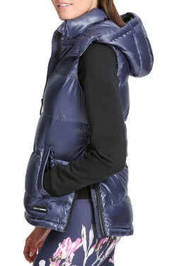 DKNY Sport Metallic Odyseey Quarter Zip Hooded Premium Down Puffer Vest thumbnail 2