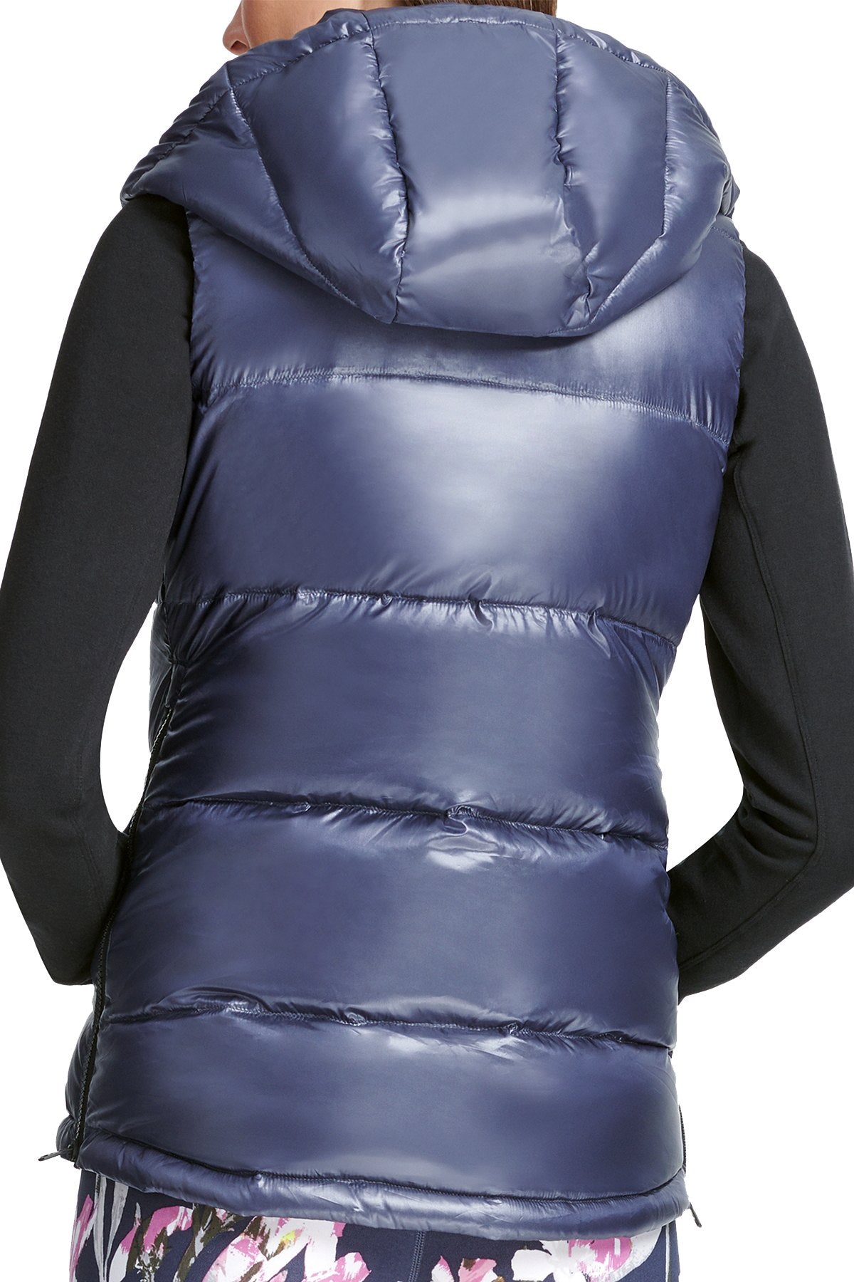 DKNY Sport Metallic Odyseey Quarter Zip Hooded Premium Down Puffer Vest