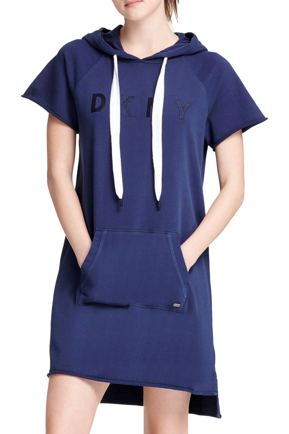 DKNY Sport Peacoat-Blue Logo Hooded Sweatshirt Dress