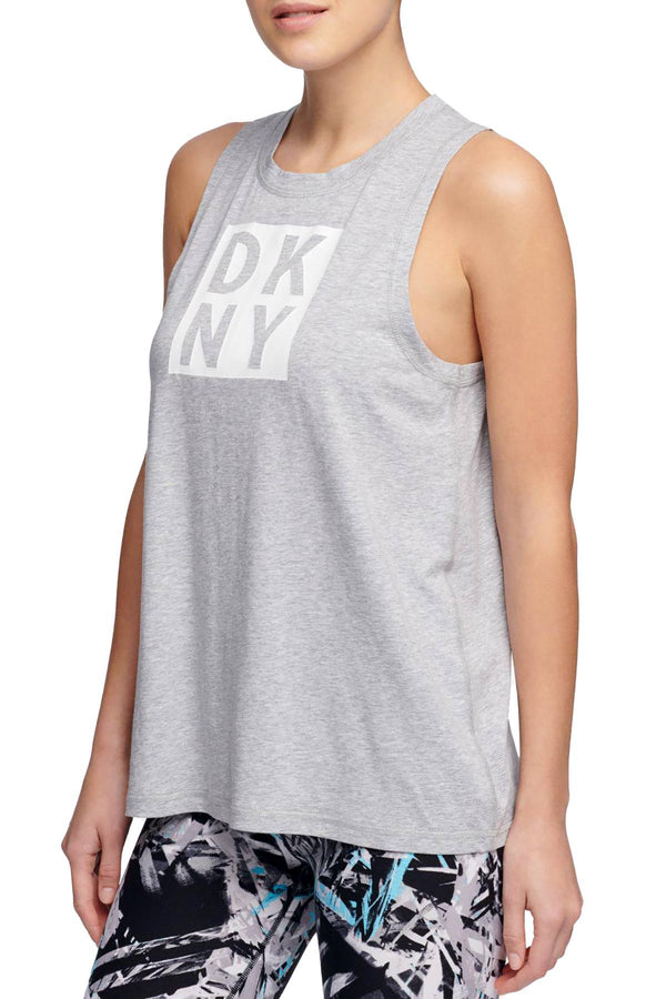 DKNY Sport Pearl Grey Heather/White Modal Logo Tank Top