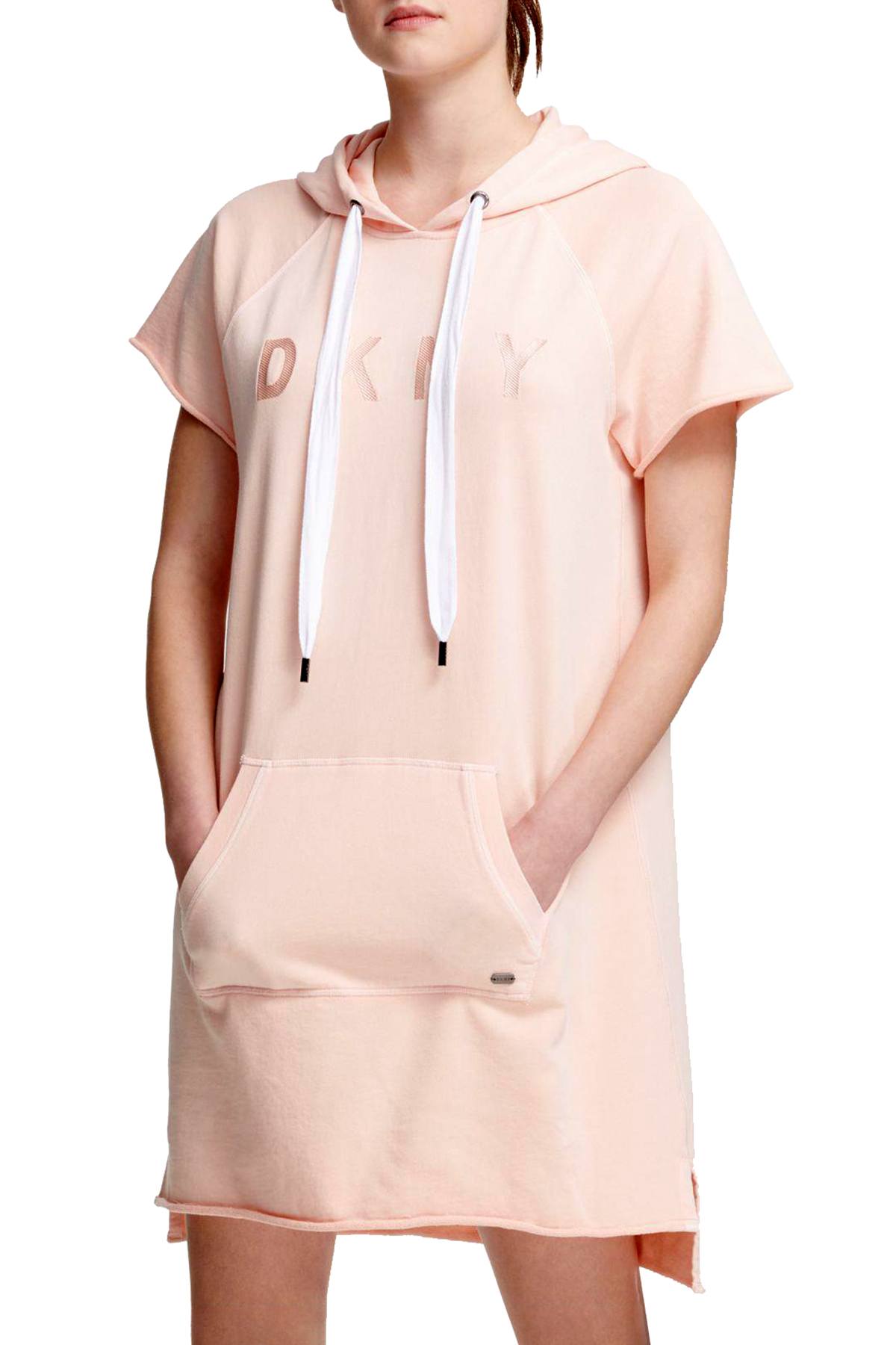 DKNY Sport Spritzer-Pink Logo Hooded Sweatshirt Dress