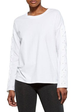 DKNY Sport White Long Lace-Up Sleeves Modal T-Shirt thumbnail 2