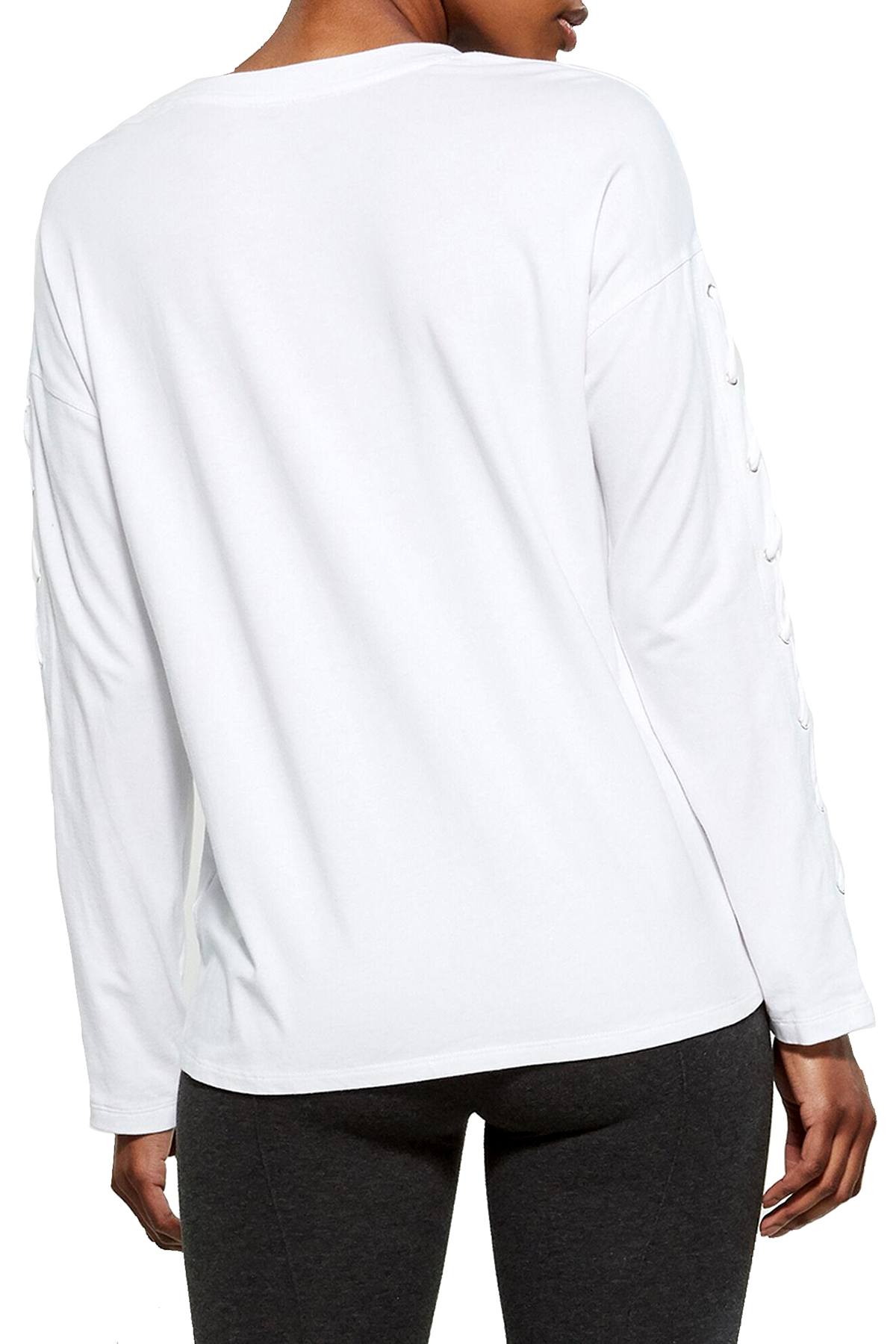 DKNY Sport White Long Lace-Up Sleeves Modal T-Shirt