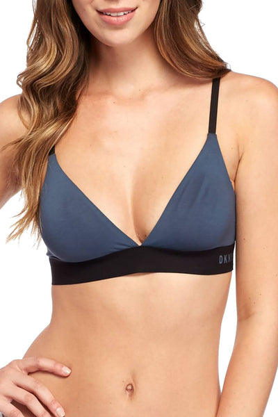 DKNY Steel Blue and Black Convertible Classic Cotton Bralette