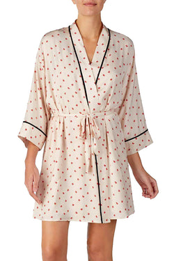DKNY Tan/Print Read My Lips Satin Wrap Robe thumbnail 1