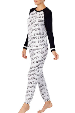 DKNY White/Black Printed Raglan Top / Jogger Pant Pajama Set thumbnail 3
