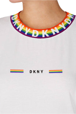 DKNY White Rainbow Pride Logo Short Sleeve Lounge Top thumbnail 2