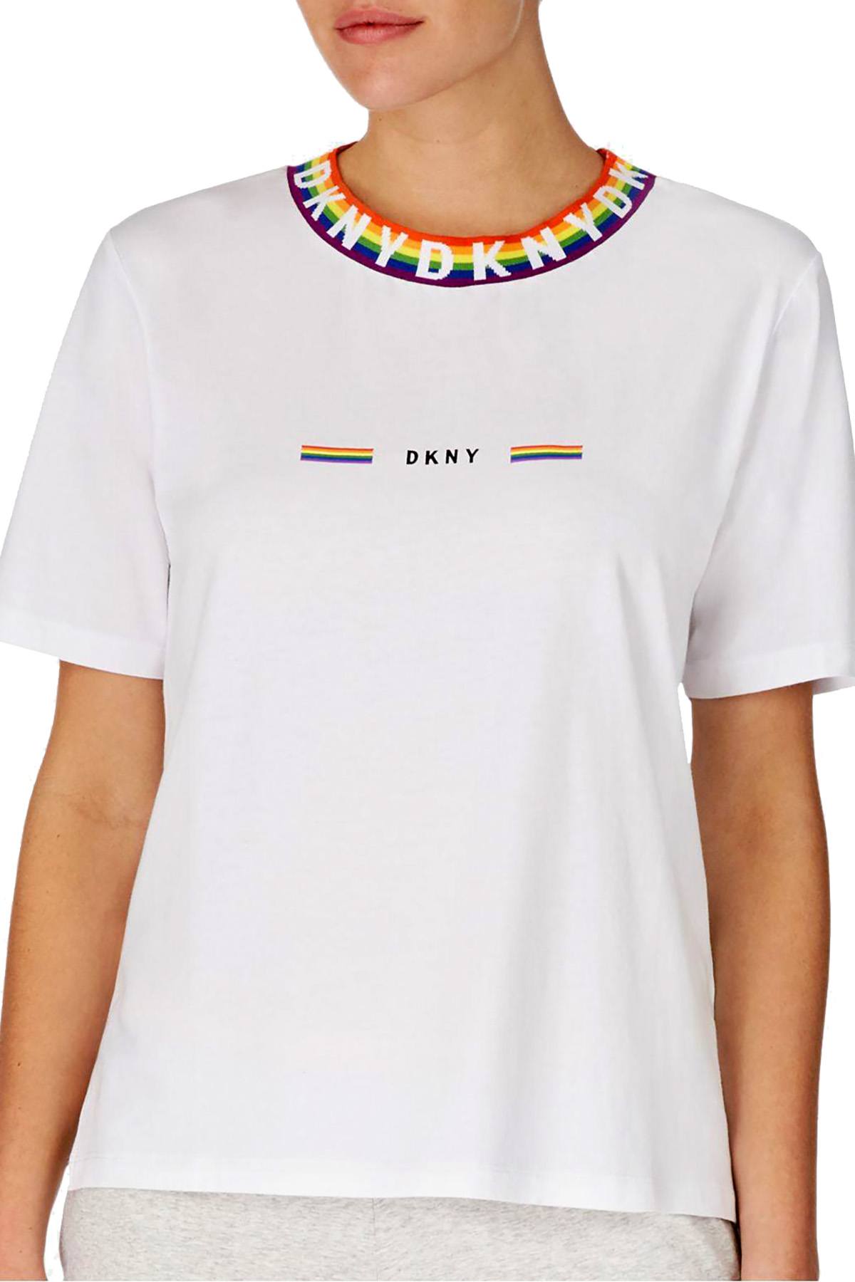 DKNY White Rainbow Pride Logo Short Sleeve Lounge Top