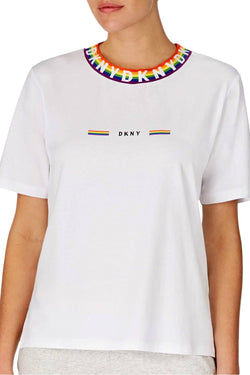 DKNY White Rainbow Pride Logo Short Sleeve Lounge Top thumbnail 1