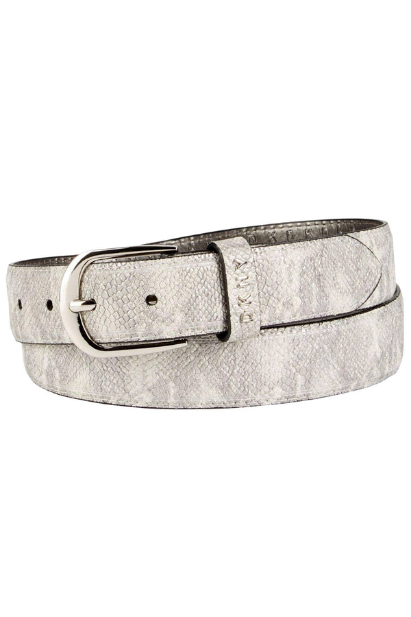 DKNY White/Silver Metallic Snake Embossed Belt