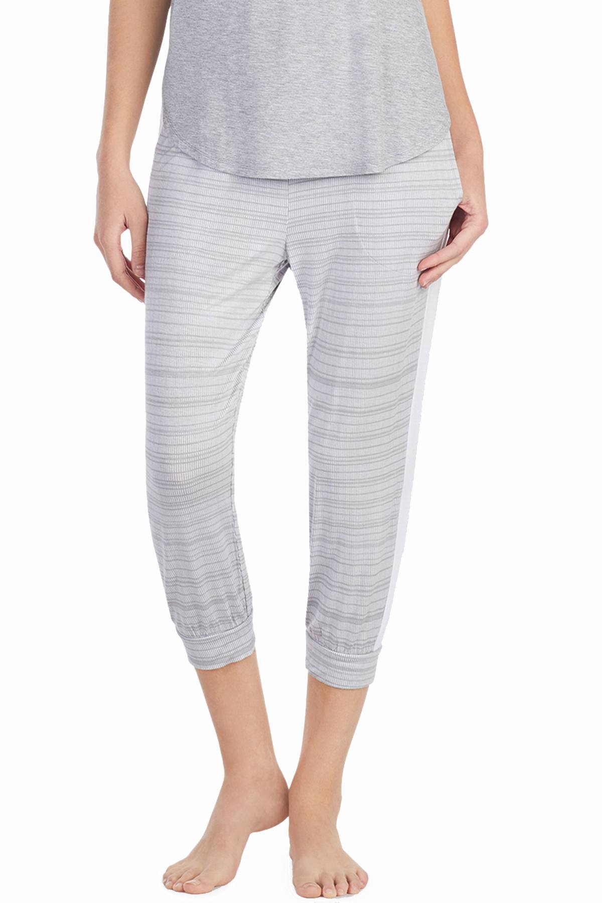 DKNY Yellow/Grey-Printed Contrast-Band Cropped Lounge Pant