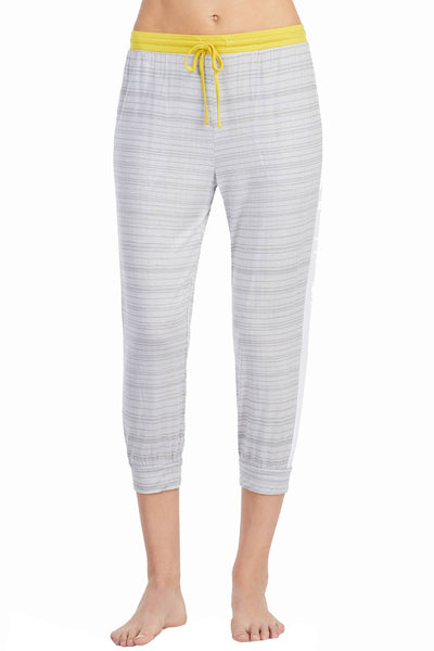 DKNY Yellow/Grey-Printed Contrast-Band Cropped Lounge Pant